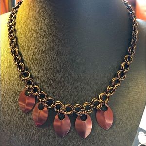 Brown chainmaille necklace rosette weave